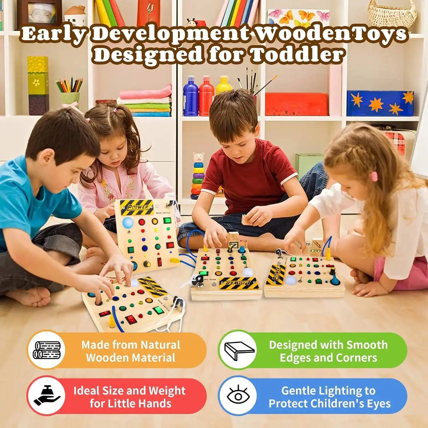 Montessori Wooden Busy Board with Sensory Activities for Toddlers Trikidsworld