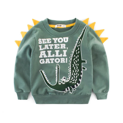 Kids Dinosaur Sweatshirt – 100% Cotton Cartoon Top for Boys