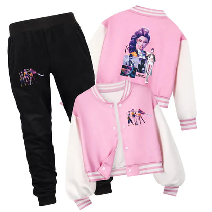 Kids Cartoon KPop Demon Hunters Huntrix Printed Baseball Uniform Hoodie + Pants Spring/Fall Clothing Boys and Girls Tracksuit Trikidsworld