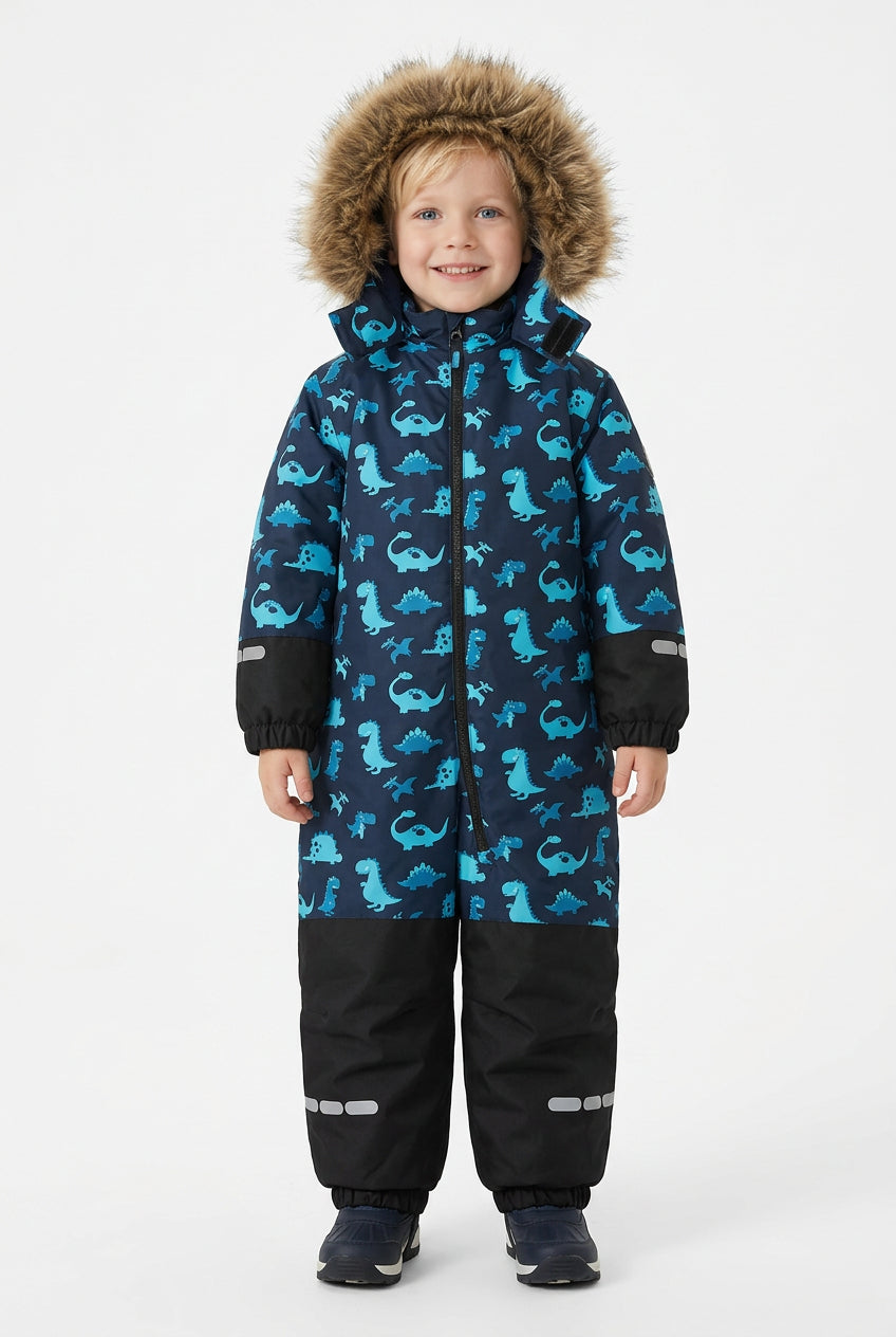 HONEYKING Kids’ Dinosaur Snow Suit – Blue & Black