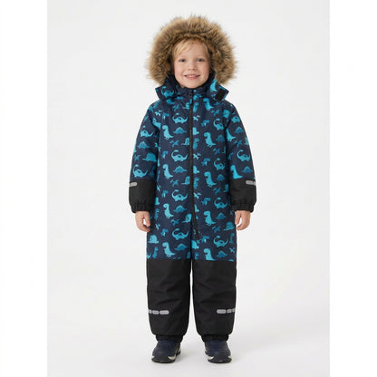 HONEYKING Kids’ Dinosaur Snow Suit – Blue & Black
