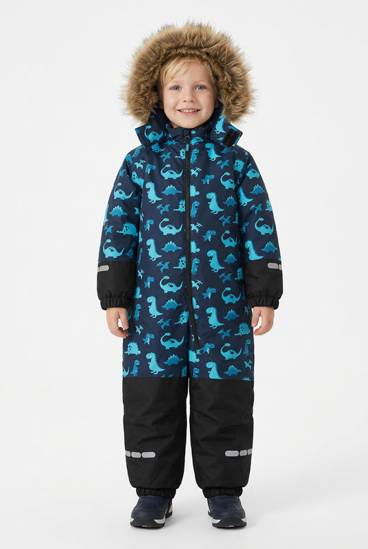 HONEYKING Kids’ Dinosaur Snow Suit – Blue & Black