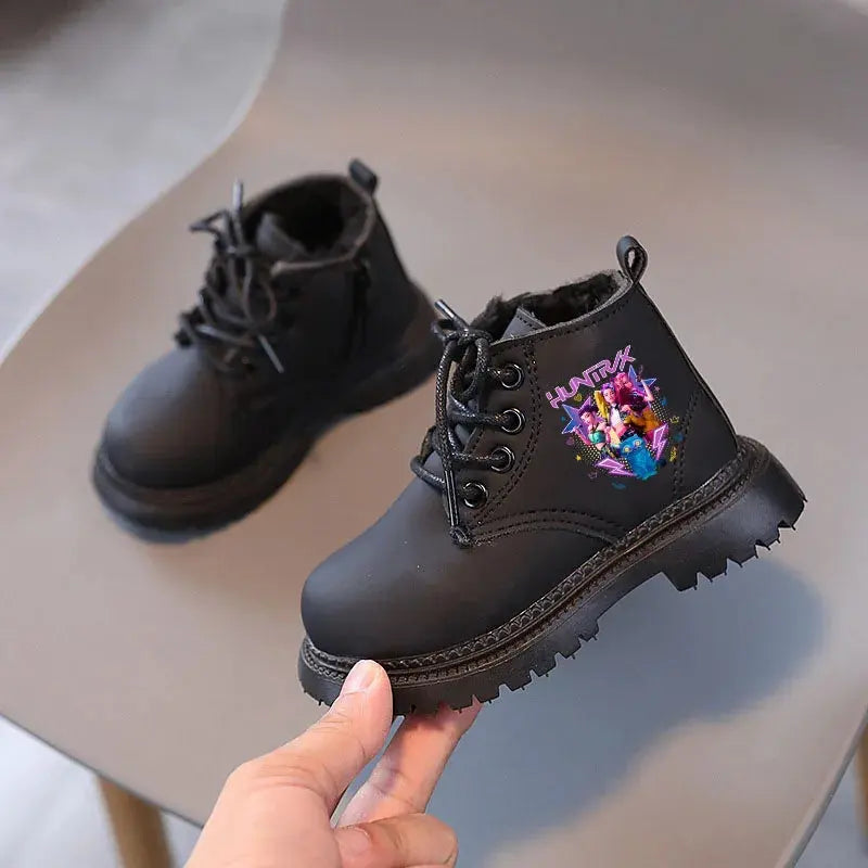 Kpop Demon Hunters Winter Shoes Children's Short Boots Outdoors Velvet Kids Boots For Girls Anti-slip Thick Bottom Warm Boots Trikidsworld