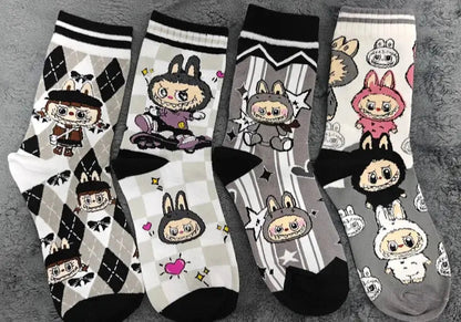 4/5 Pairs Labubu Mid Length Socks for Children Versatile Couples Trendy College Style Anime and Cartoon Department Cloth Long So Trikidsworld