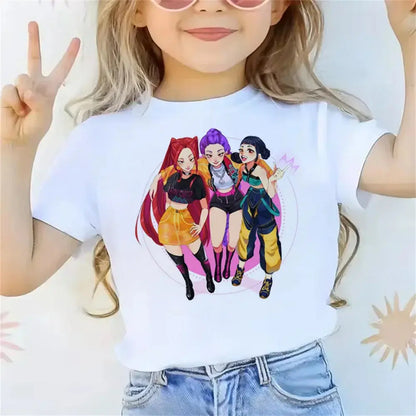 2025 Movie KPop Demon Hunters T-shirt Summer Short Sleeve Tee for Casual Loose Girl Boy Graphic Printed Tops Trikidsworld