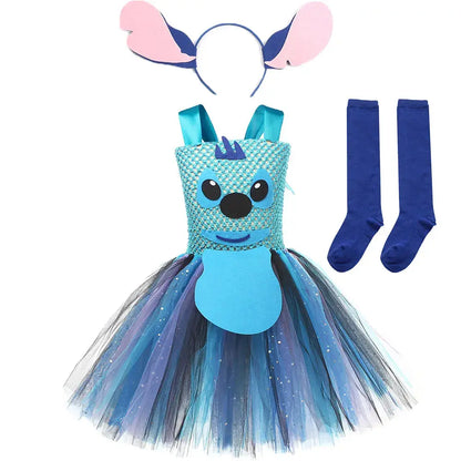 Movie Girls Alien Dog Costume Cartoon Blue Tulle Festival Dress Lilo Tutu Dress Maia Kealaha  Live-action Character Dress Up Trikidsworld