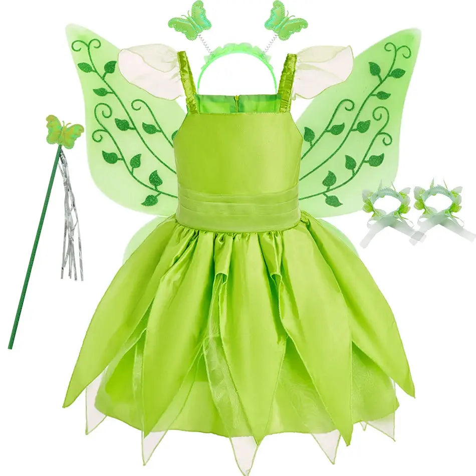 Kids Halloween Cosplay Costume Girls Fairy Witch Party Dress with Wing Children Green Black Carnival Christmas Birthday Clothes Trikidsworld