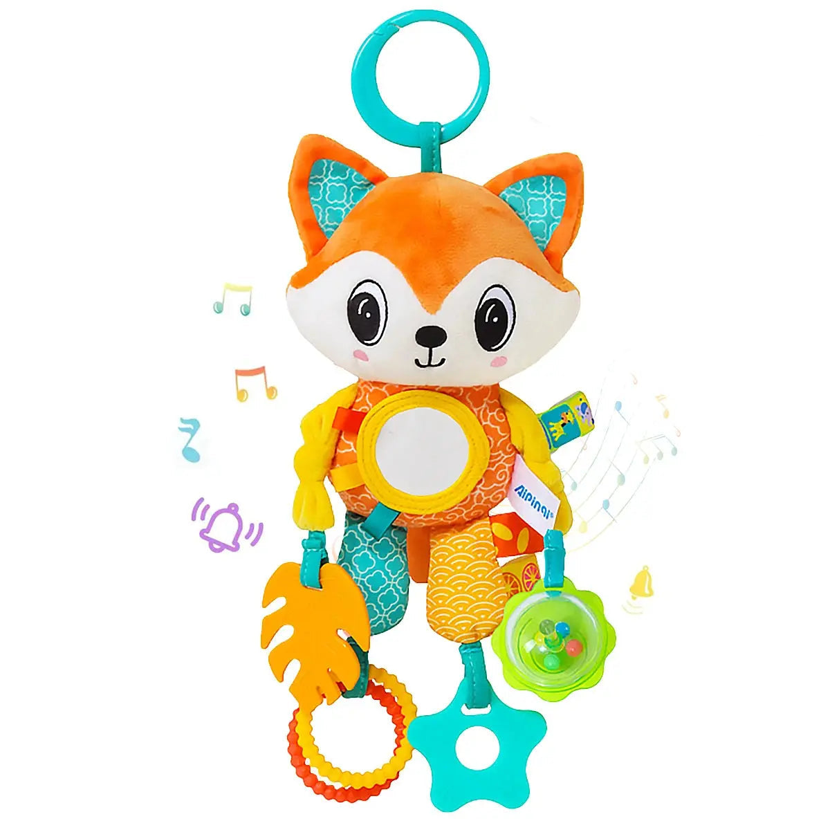 Soft Hanging Crinkle Squeaky Sensory LearningToy Stroller Car Seat Crib Travel Plush Animal Wind Chime with Teether Boys Girls Trikidsworld