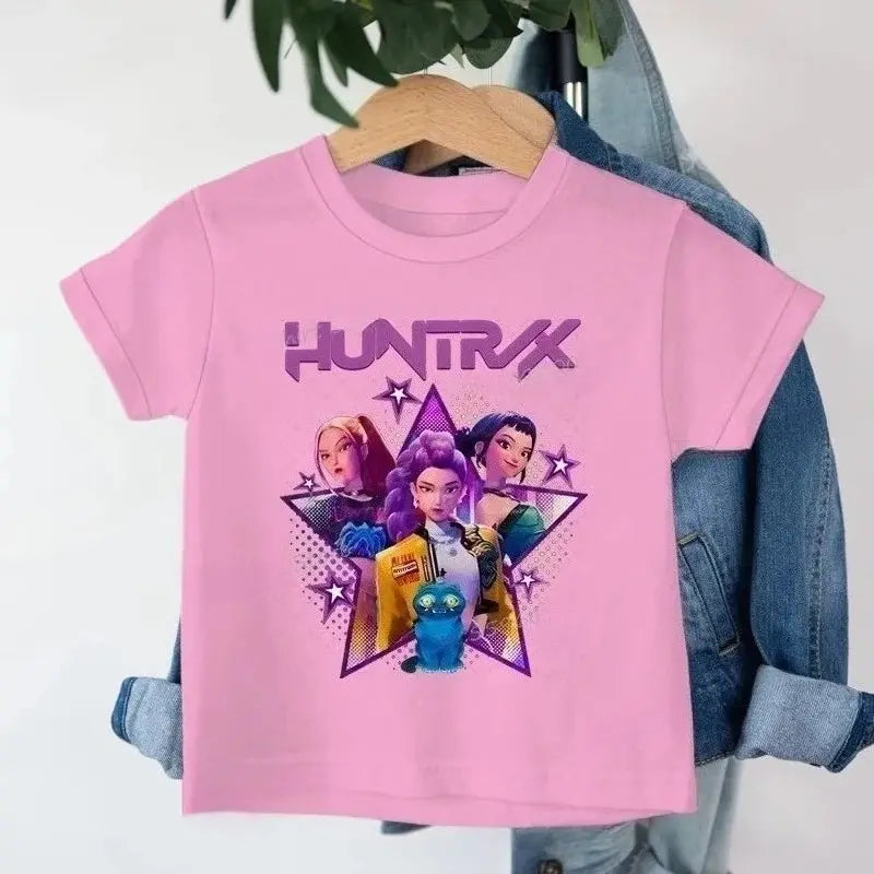 Toddler Girl Clothes Kpop Demon Hunters Cartoon Tee Shirt Funny Gift for Fans Harajuku Cool Kids T-shirts Summer Tops Trikidsworld