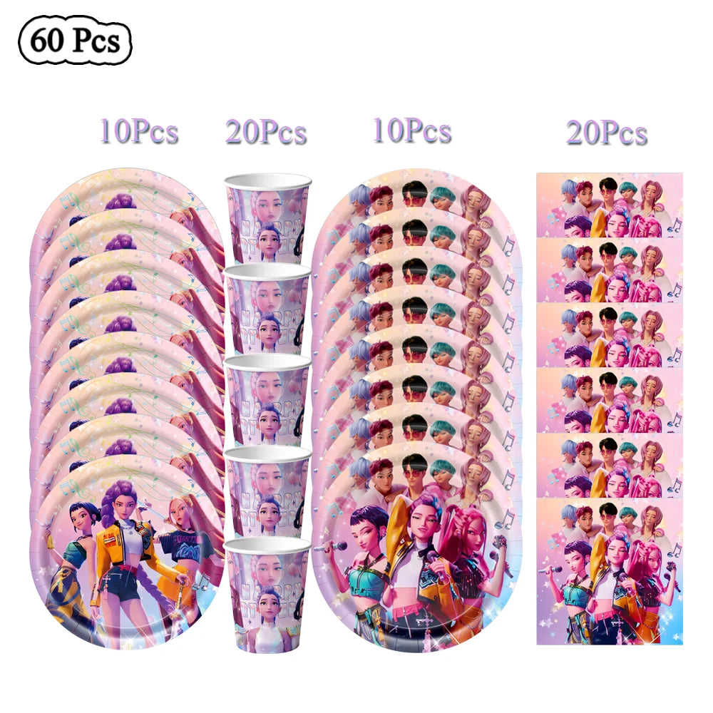 Demon Hunters Birthday Party Decor Tableware Banner Decorations Cake Topper Balloon Girl Kid Korean Kpop Anime Party Supplie Set Trikidsworld