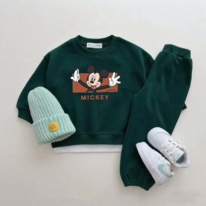 Boys Trendy Wear Long-sleeved Tracksuits Children 2026 Costume Mickey Mouse Tops Green Sweatpants New Two Piece Baby Clothing Trikidsworld