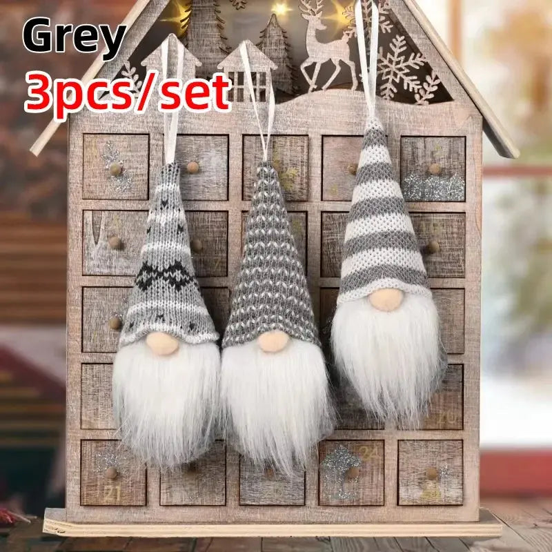 3pcs Christmas Gnomes Plush Santa Doll Knitted Fabric Xmas Tree Hanging Ornaments Gonk Dwarf Elf Decoration Gifts New Year Trikidsworld