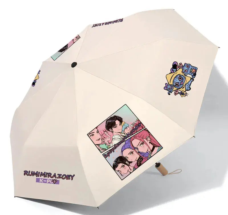 Anime Kpop Demon Hunters Surrounding Prints Sunscreen Folding Rain Umbrella Reinforce Durable Wind Resistance Children's Gift Trikidsworld