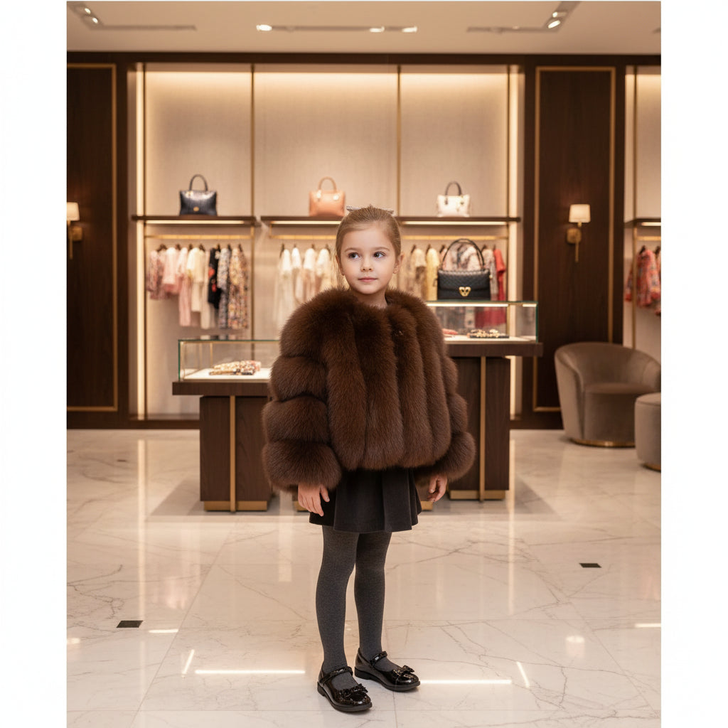 Children's fur jacket for girls  autumn and winter, vertically arranged  Kids real fox fur jacket for boys and girls, same style Trikidsworld