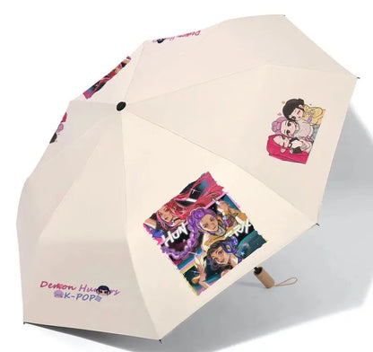 Anime Kpop Demon Hunters Surrounding Prints Sunscreen Folding Rain Umbrella Reinforce Durable Wind Resistance Children's Gift Trikidsworld