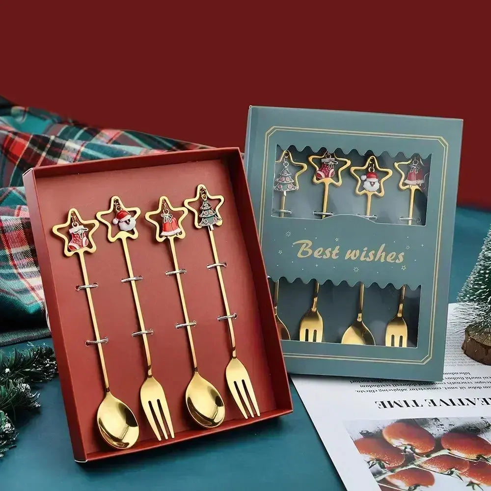 Christmas Decorations Home Christmas Table Decor Stainless SpoonsFork Cutlery Set Elk Xmas Tree New Year 2026 Navidad 2025 Gifts Trikidsworld