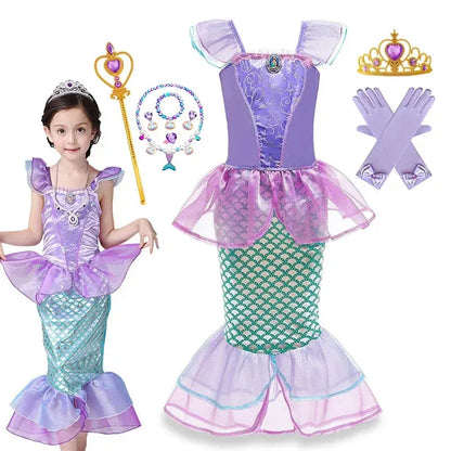 Little Mermaid Ariel Costume for Girl Dress up Party Children Flounce Sequin Disguise Halloween Princess Mermaid Apparel Outfits Trikidsworld