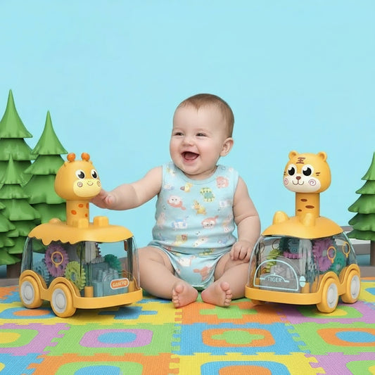 Press Gear Car Children's Toy Car Pull Back Boy Children Inertial Car Puzzle Animals Car Trikidsworld