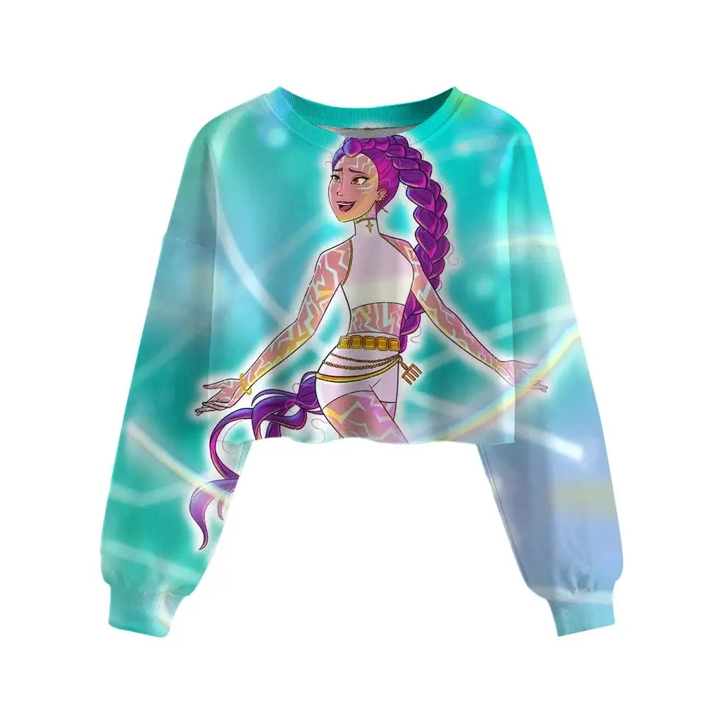 Casual Girls Movie Fans Gift Crop Hoodie Manga Kids Huntrix Kpop Demon Hunters Children's Sweatshirt Cute Tiger Hoody Trikidsworld