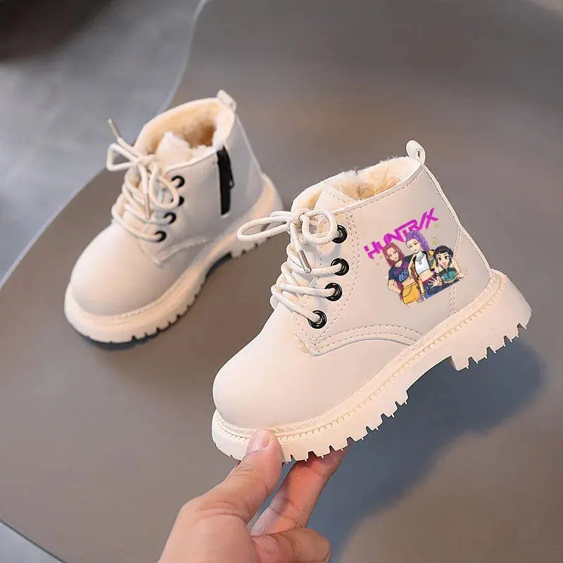 Kpop Demon Hunters Winter Shoes Children's Short Boots Outdoors Velvet Kids Boots For Girls Anti-slip Thick Bottom Warm Boots Trikidsworld