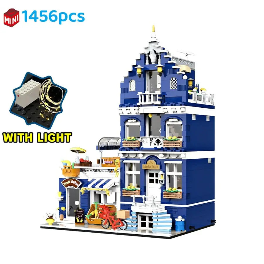 MINI Bricks European Market Street Café Villa Store House Building Blocks City Street View Scene Model Assemble Toy Kid Gifts Trikidsworld