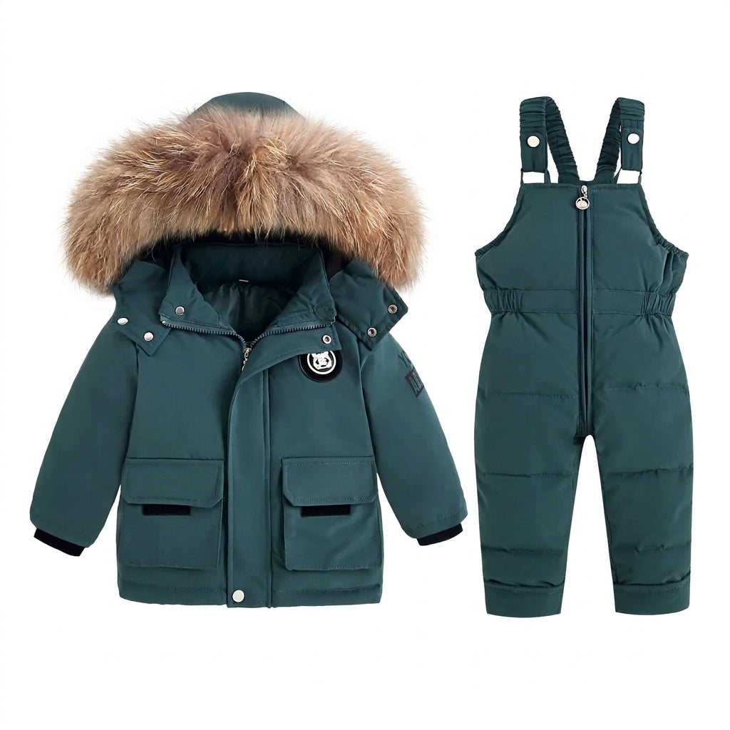 Kids' Winter Snowsuit Set with Faux Fur Hood – Jacket & Overalls