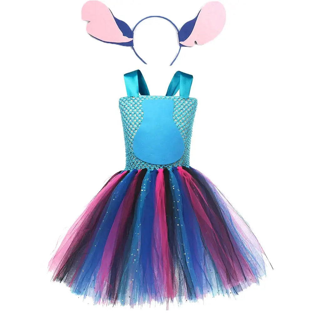 Movie Girls Alien Dog Costume Cartoon Blue Tulle Festival Dress Lilo Tutu Dress Maia Kealaha  Live-action Character Dress Up Trikidsworld