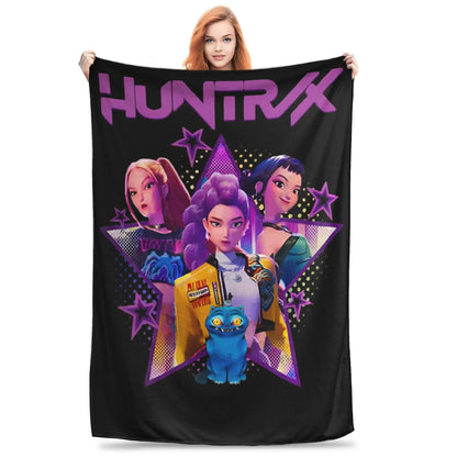 Kpop Demon Hunter Huntrix Girls Warm Soft Blanket  Travel Plush Throw Blanket Novelty Couch Bed Flannel Bedspread Sofa Bed Cover Trikidsworld