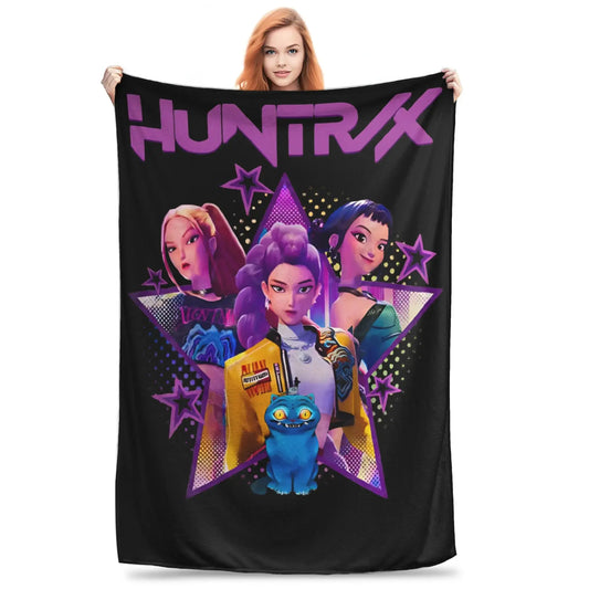 Kpop Demon Hunter Huntrix Girls Warm Soft Blanket  Travel Plush Throw Blanket Novelty Couch Bed Flannel Bedspread Sofa Bed Cover Trikidsworld