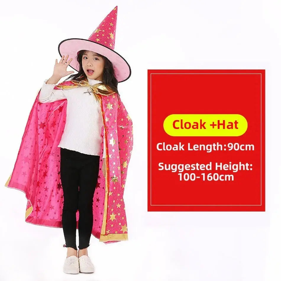 Children Halloween Cloak with Witch Hat Teens Christmas Costume Kids Star Party Robe Boy Girl Birthday Lace Up Photography Props Trikidsworld