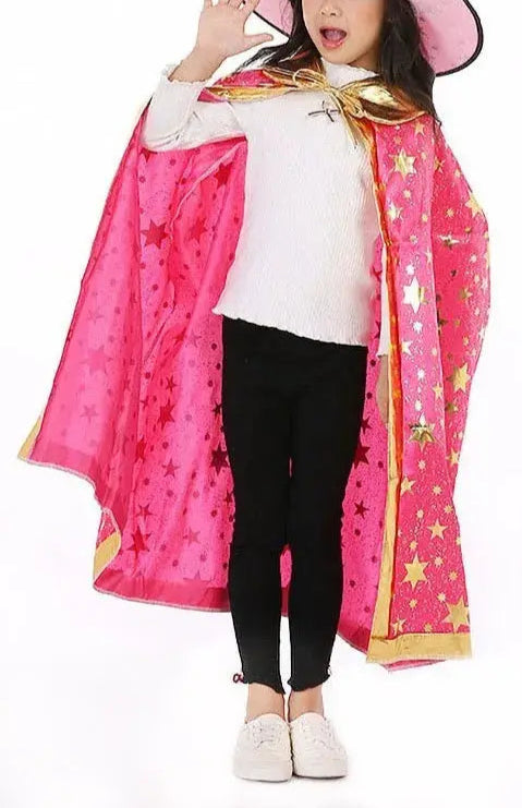 Children Halloween Cloak with Witch Hat Teens Christmas Costume Kids Star Party Robe Boy Girl Birthday Lace Up Photography Props Trikidsworld