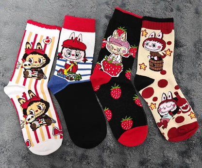4/5 Pairs Labubu Mid Length Socks for Children Versatile Couples Trendy College Style Anime and Cartoon Department Cloth Long So Trikidsworld