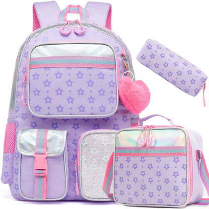 Meetbelify Backpack for Girls Schoolbag Aesthetic Backpack for Elementary Student Teen Girls Bookbag with Lunchbox and Penbag Trikidsworld