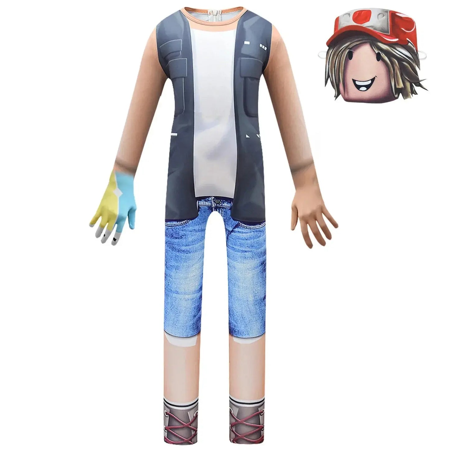 New Kids ROBLOXing Cosplay Costume with Mask Boys Girls Anime Funny Party Bodysuit Halloween Carnival Fancy Dress Jumpsuits+mask Trikidsworld