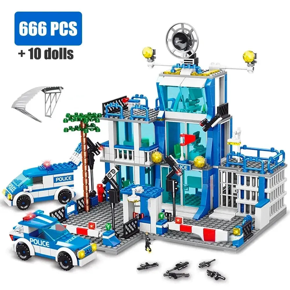 SWAT Police Station Military Building Blocks City Model Set Prison Car Policeman Boat Figures DIY Brick Toy for Kids Boys Gift Trikidsworld