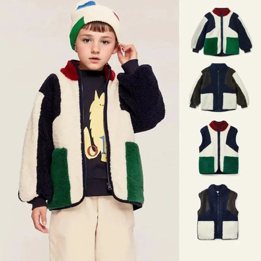 Children's Jacket 2025 Winter New Fashionable Thickened Warm Splicing Boys' Jacket Pure Cotton Plush Versatile Children's Vest Trikidsworld