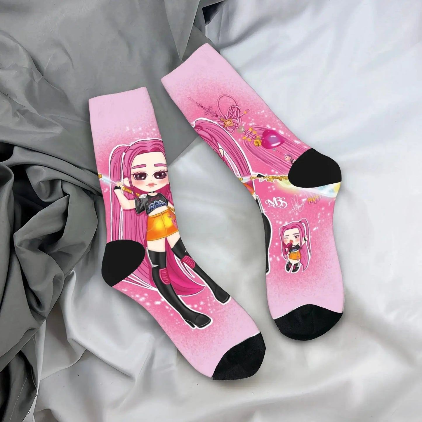 Baby Saja KPop Demon Hunters Chibi Art Stockings Custom Leisure Socks Autumn Non Skid Socks Men Outdoor Sports Medium Soft Socks Trikidsworld