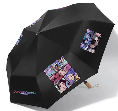Anime Kpop Demon Hunters Surrounding Prints Sunscreen Folding Rain Umbrella Reinforce Durable Wind Resistance Children's Gift Trikidsworld