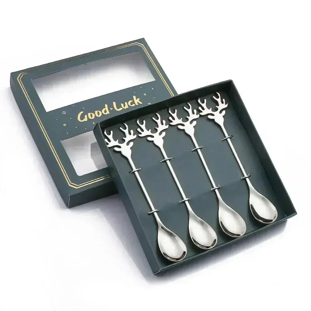 Christmas Decorations Home Christmas Table Decor Stainless SpoonsFork Cutlery Set Elk Xmas Tree New Year 2026 Navidad 2025 Gifts Trikidsworld