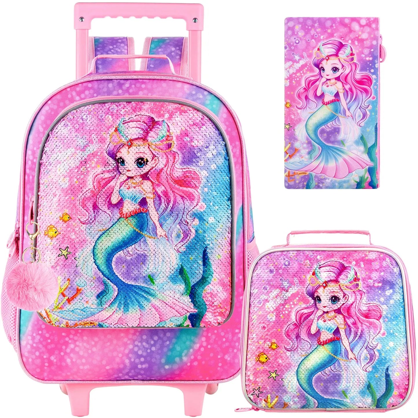 Rolling Backpack Set 4PCS – Sparkle & Convenience for Girls Trikidsworld