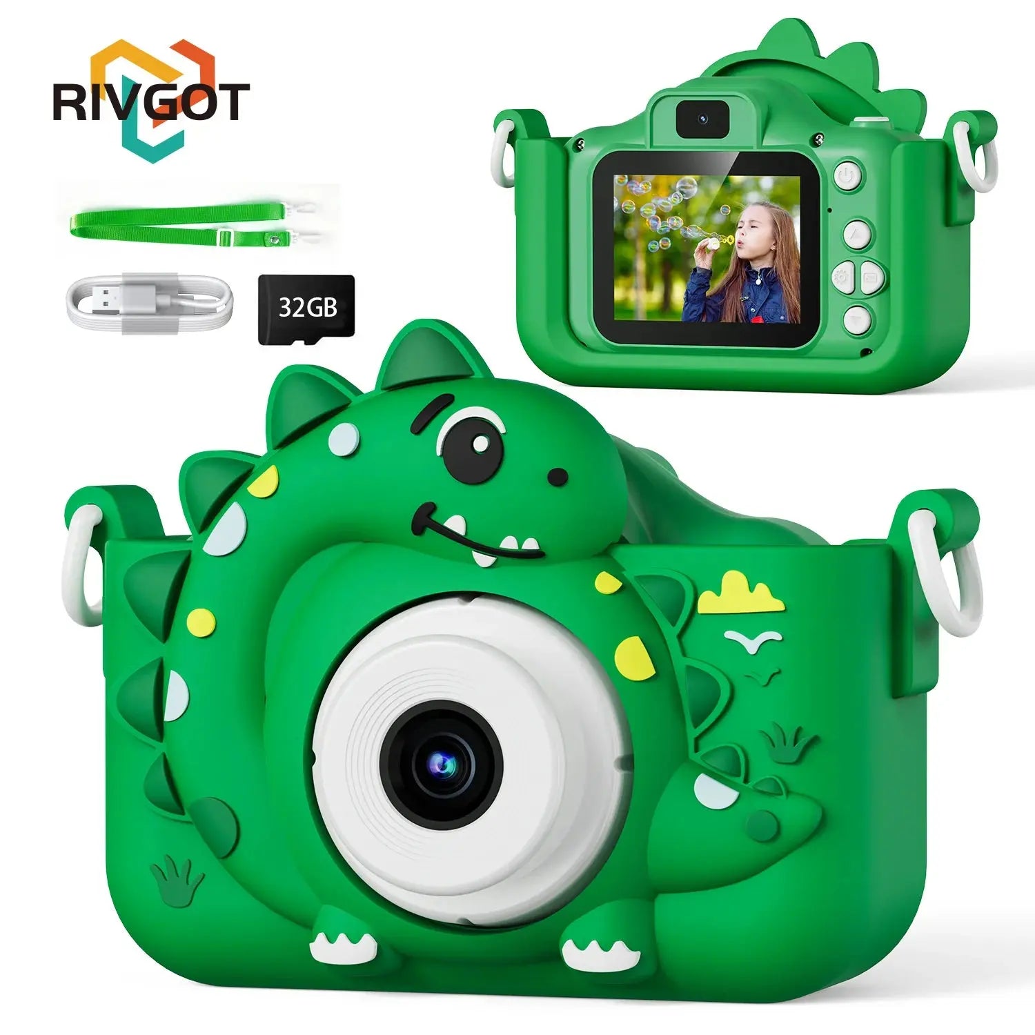 Kids Digital Camera with 32G Card Toy Girl Boy 1080p Hd Screen Outdoor Cartoon Dinosaur Camera Photography Video Birthday Gifts Trikidsworld