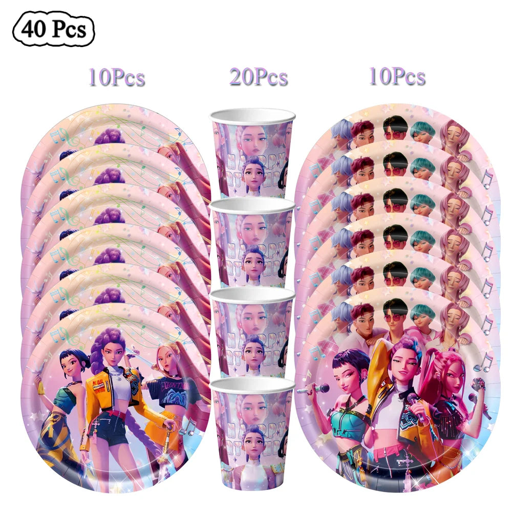 Demon Hunters Birthday Party Decor Tableware Banner Decorations Cake Topper Balloon Girl Kid Korean Kpop Anime Party Supplie Set Trikidsworld
