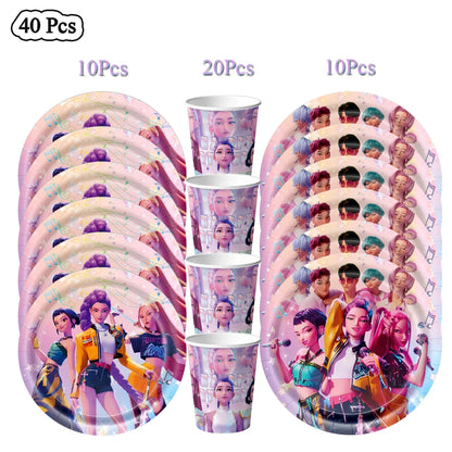 Demon Hunters Birthday Party Decor Tableware Banner Decorations Cake Topper Balloon Girl Kid Korean Kpop Anime Party Supplie Set Trikidsworld