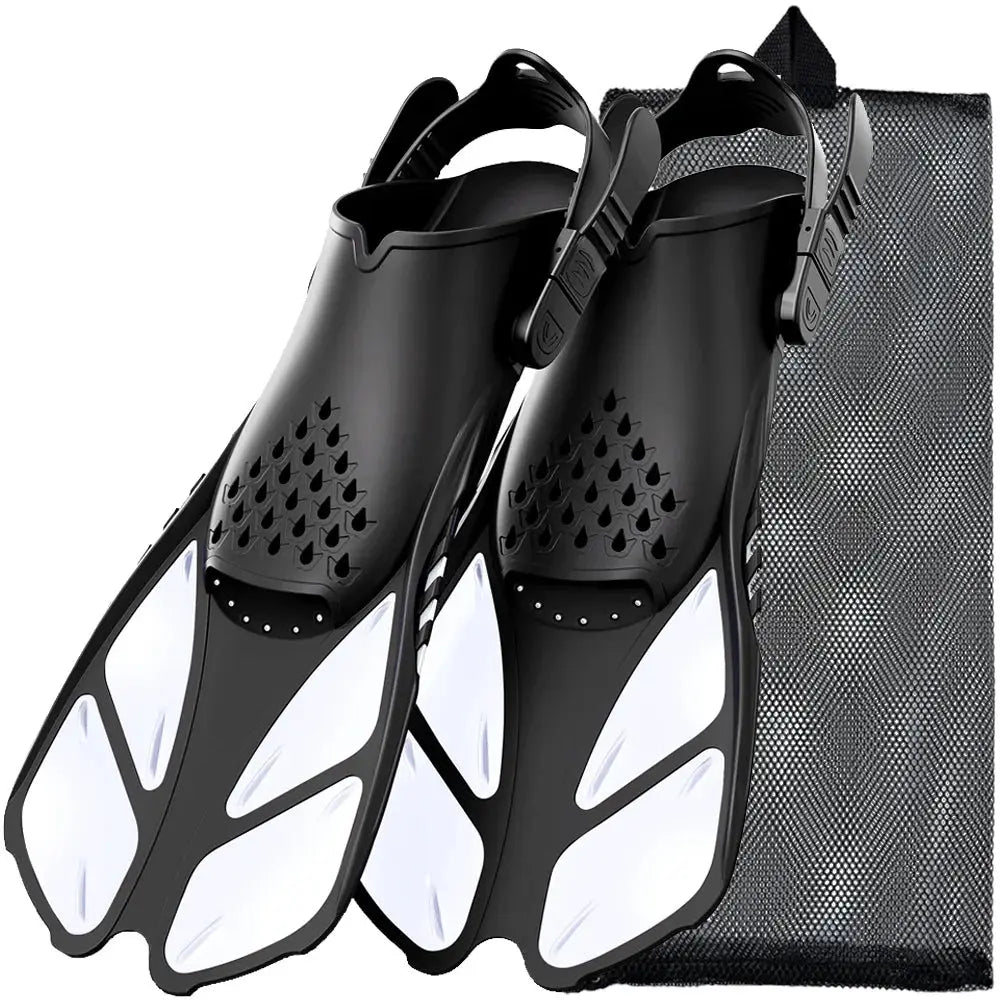 Snorkel Fins Adjustable Buckles Swimming Flippers Short Silicone Scuba Diving Shoes Open Heel Travel Size Adult Men Womens Trikidsworld