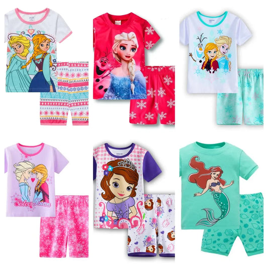 Summer Kids Pyjamas Children Sleepwear Baby Set Elsa Girls Minnie Short sleeved Pijamas Cotton Nightwear Clothes Pajamas Sets Trikidsworld