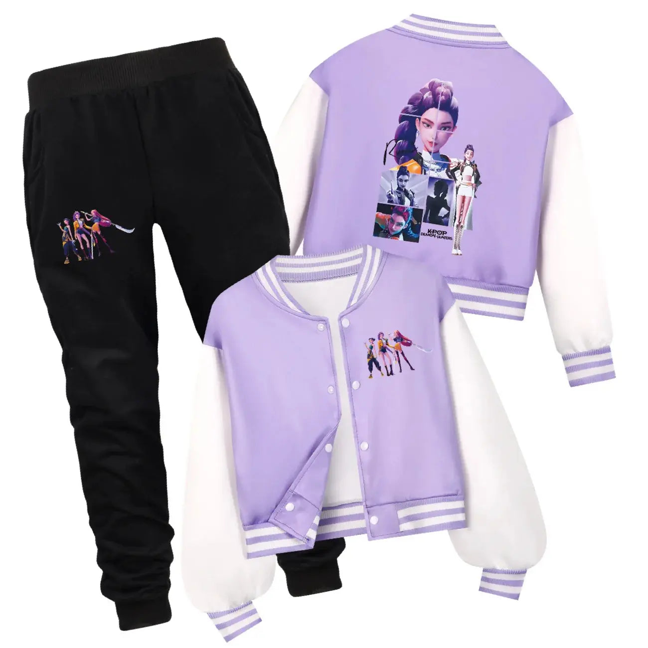 Kids Cartoon KPop Demon Hunters Huntrix Printed Baseball Uniform Hoodie + Pants Spring/Fall Clothing Boys and Girls Tracksuit Trikidsworld