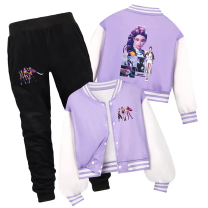 Kids Cartoon KPop Demon Hunters Huntrix Printed Baseball Uniform Hoodie + Pants Spring/Fall Clothing Boys and Girls Tracksuit Trikidsworld