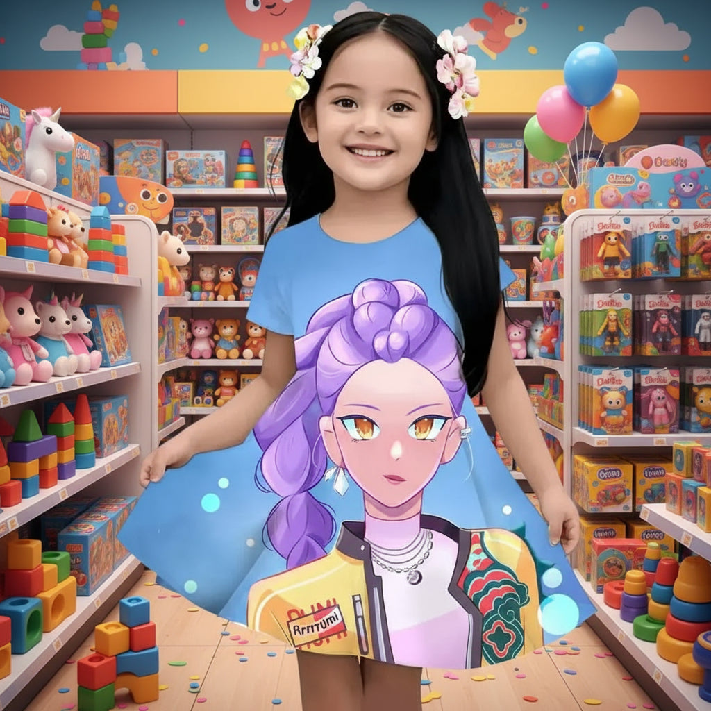 Girl's 3D KPop Devil Hunter Dress New Summer Linen Cute Casual Fashion Bestseller for Children Trikidsworld