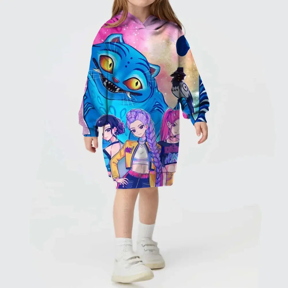 KPop Demon Hunters Hoodie Dress Fashion Rumi Sweatshirt Pullover Cute Long Sleeve Autumn Girls Cartoon Y2K Hoody Sportswear Trikidsworld