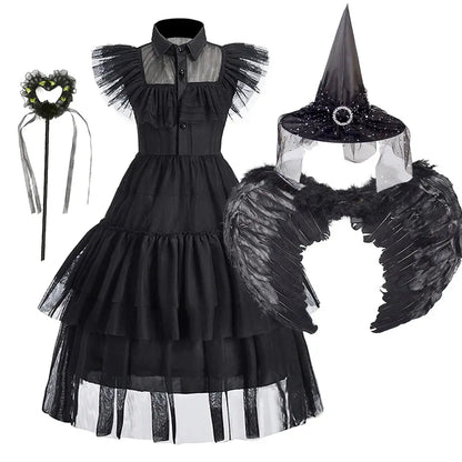 Kids Halloween Cosplay Costume Girls Fairy Witch Party Dress with Wing Children Green Black Carnival Christmas Birthday Clothes Trikidsworld